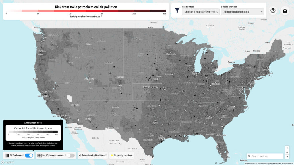 Screen view of the Petrochemical Air Pollution Map