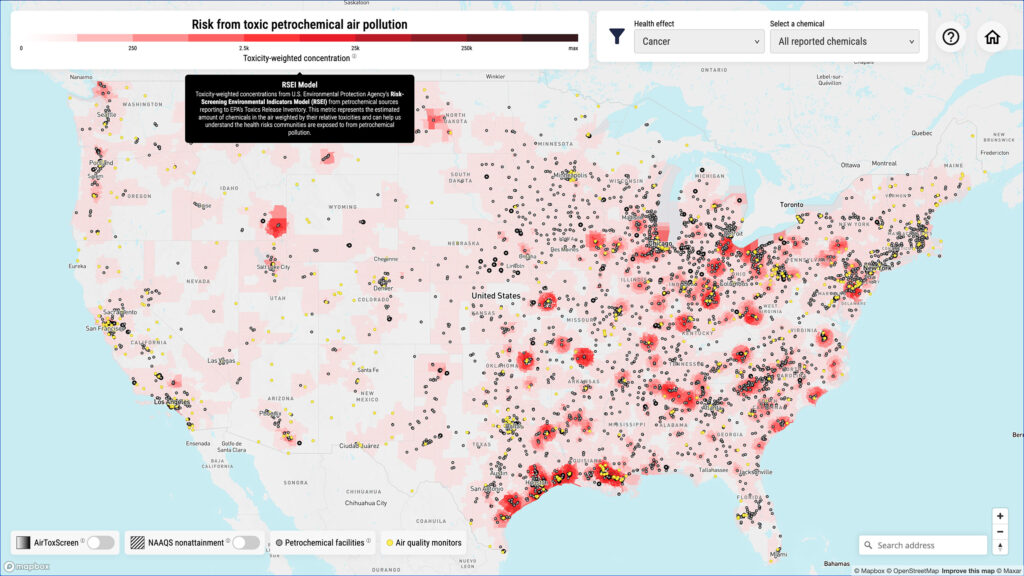 Screen view of the Petrochemical Air Pollution Map